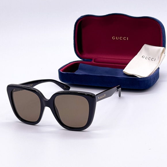NEW GUCCI G1169S 001 BLACK BROWN WOMEN OVERSIZED SUNGLASSES GUCCI - Picture 2 of 15